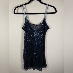 Intimately Free People Navy Sequin Dress Lingerie XS Mesh Semi Sheer Rave